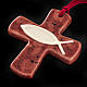 Croce ceramica artistica rossa pesce avorio s2