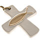 Pottery cross with beige fish. s1