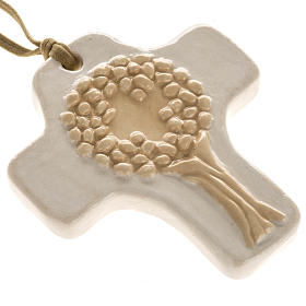 Croix ivoire avec arbre beige céramique artistique