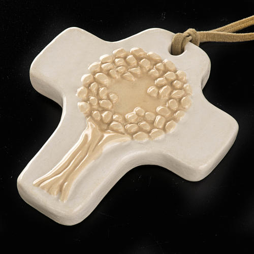 Croix ivoire avec arbre beige céramique artistique 2