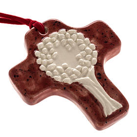 Croce ceramica rossa con albero