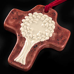 Croce ceramica rossa con albero