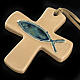 Croce ceramica artistica beige pesce verde s2