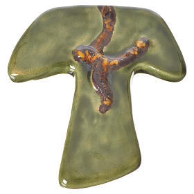 Croce tau ceramica colomba verde marrone