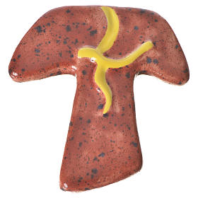 Croce tau ceramica colomba rosso giallo