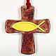 Croce ceramica artistica pesce rosso giallo s1