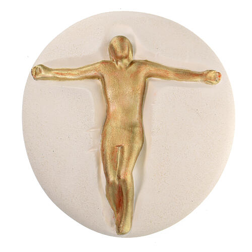 Crucifix, Jesus and bread, white and gold clay, 10 in 1