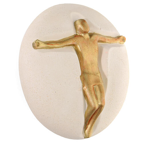 Crucifix, Jesus and bread, white and gold clay, 10 in 3