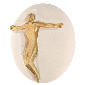 Crucifixo Jesus ouro pão argila branca 25 cm