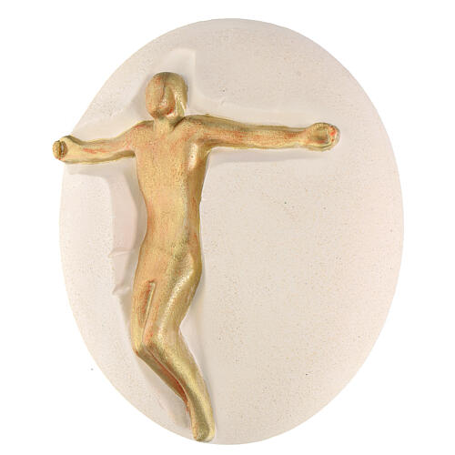 Crucifixo Jesus ouro pão argila branca 25 cm 2