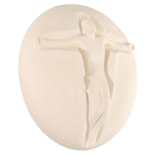 Crucifix, Jesus and bread, white clay, 6 in 3