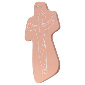 Stylised crucifix with silhouette, peach terracotta, Centro Ave, 6x4 in