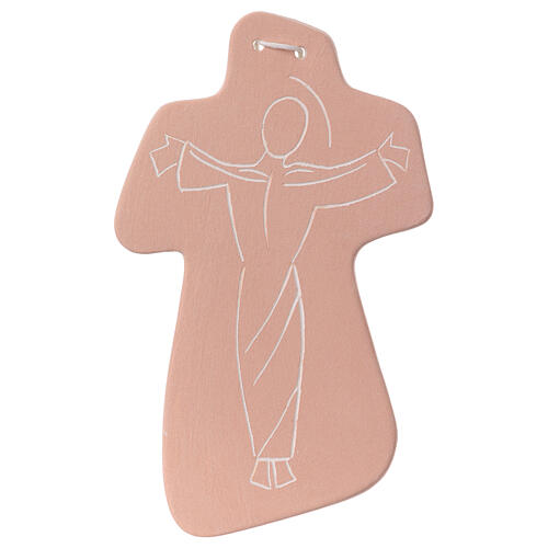 Stylised crucifix with silhouette, peach terracotta, Centro Ave, 6x4 in 1