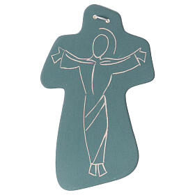 Silhueta Cristo na cruz terracota verde Centro Ave 15x10 cm