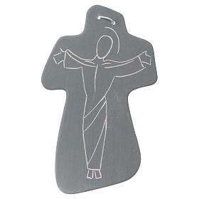 Crucifix en terre cuite grise silhouette Christ sur la croix Centre Ave 15x10 cm