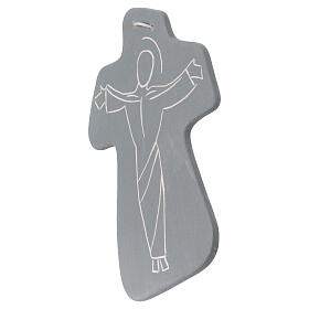 Crucifix en terre cuite grise silhouette Christ sur la croix Centre Ave 15x10 cm