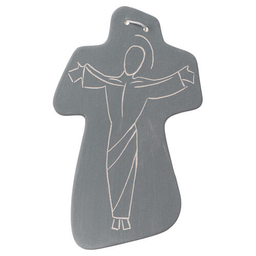 Crucifix en terre cuite grise silhouette Christ sur la croix Centre Ave 15x10 cm 1