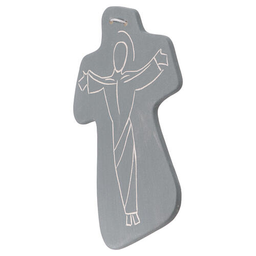 Crucifix en terre cuite grise silhouette Christ sur la croix Centre Ave 15x10 cm 2