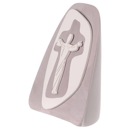 Christus am Kreuz in Terrakotta, Relief in Schildpattfarbe, Centro Ave 20x20 cm 2