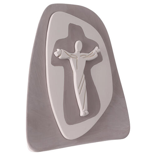 Cristo in croce in terracotta bassorilievo color tortora Centro Ave 20x20 cm 3