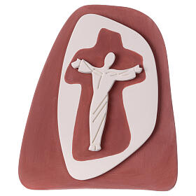 Crucifix à poser stylisé terre cuite couleur lie de vin Centre Ave 20x20 cm