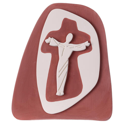 Crucifix à poser stylisé terre cuite couleur lie de vin Centre Ave 20x20 cm 1