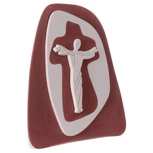 Crucifix à poser stylisé terre cuite couleur lie de vin Centre Ave 20x20 cm 3