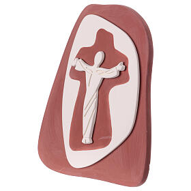 Stylised hanging crucifix, burgundy bas-relief, Centro Ave, 8x8 in
