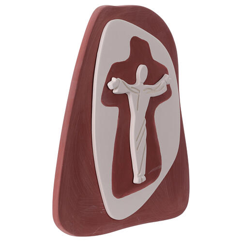 Stylised hanging crucifix, burgundy bas-relief, Centro Ave, 8x8 in 3