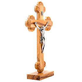 Crucifix en bois d'olivier, croix fleurs