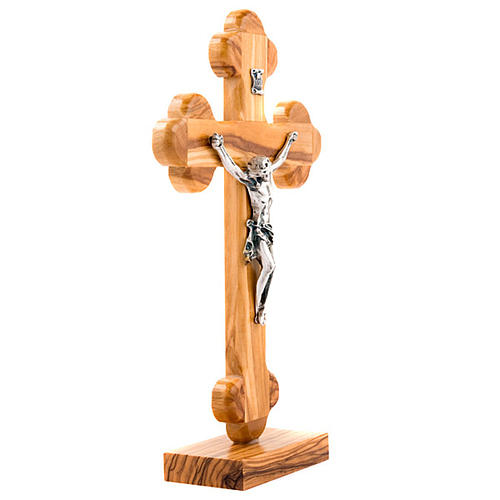 Crucifix en bois d'olivier, croix fleurs 2