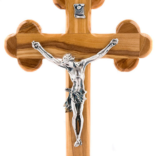 Crucifix en bois d'olivier, croix fleurs 3
