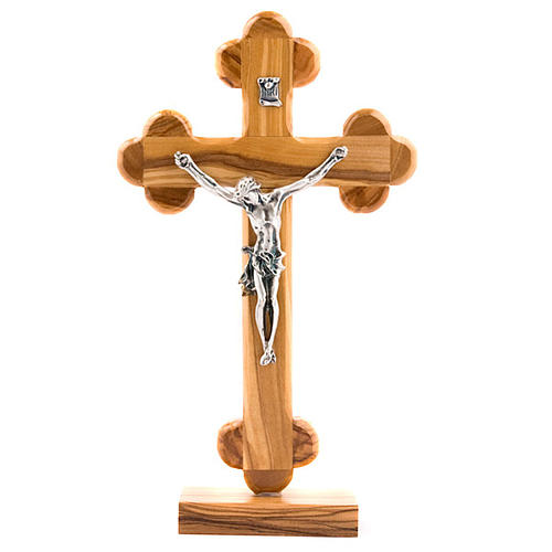 Krucyfiks z drewna oliwnego, krzyż trójlistny i podstawa 1