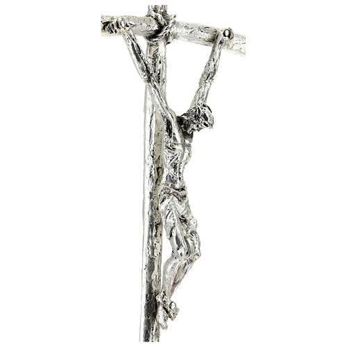 Crucifijo pastoral Juan Pablo II metal plateado con base 2