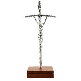 Crucifix de table image Jean Paul II avec base, métal argent&ea