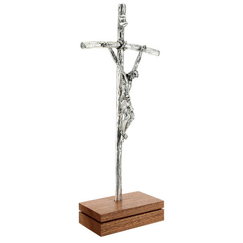 Crucifix de table image Jean Paul II avec base, métal argent&ea 4