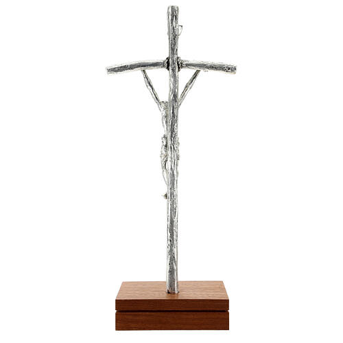 Crucifixo papa João Paulo II prateada com base 6