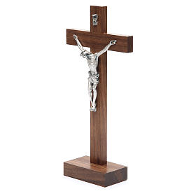 Crucifix de table en bois de noix avec base