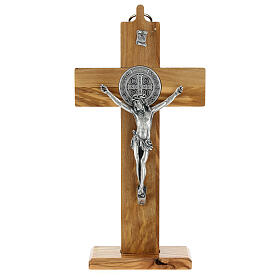 Crucifix St. Benoît bois d'olivier pour table ou mur