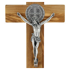 Crucifix St. Benoît bois d'olivier pour table ou mur