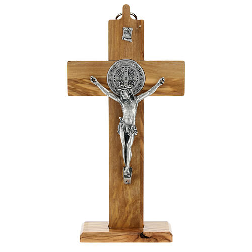 Crucifix St. Benoît bois d'olivier pour table ou mur 1