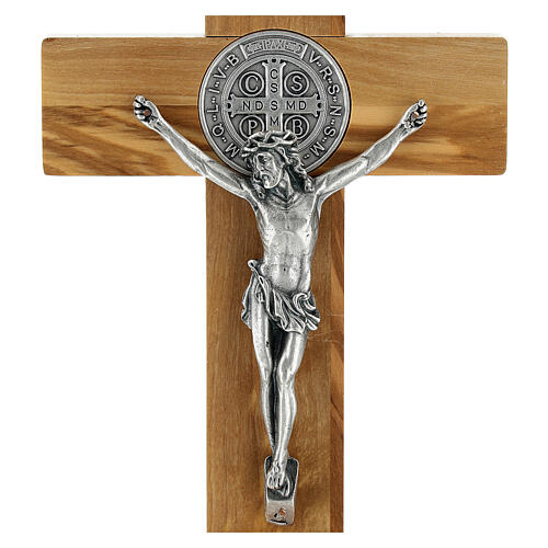 Crucifix St. Benoît bois d'olivier pour table ou mur 2