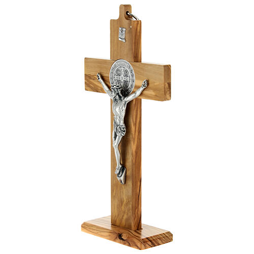 Crucifix St. Benoît bois d'olivier pour table ou mur 3