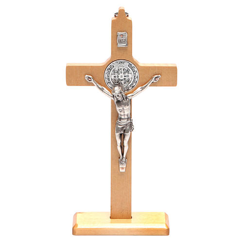 Crucifix St. Benoît bois naturel pour table ou mur 1
