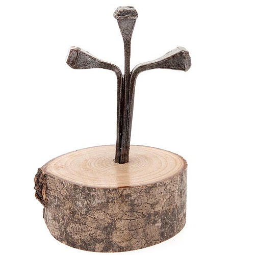 Croce Medjugorje metallo base legno 1