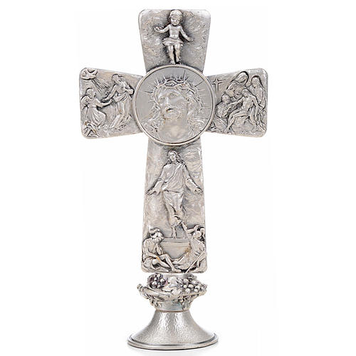 Krzyż na stół posrebrzany obrzki zdjęcie z krzyża zmartwychwstanie wniebowstąpienie 1