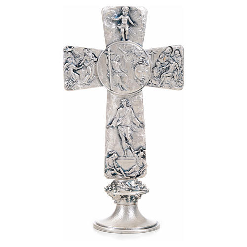 Krzyż na stół posrebrzany obrazki zdjęcie z krzyża zmartwychwstanie wniebowstąpienie 1