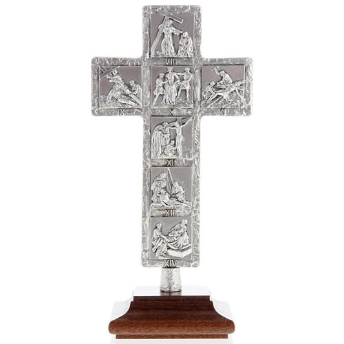 Krzyż posrebrzany na stół Droga Krzyżowa 1