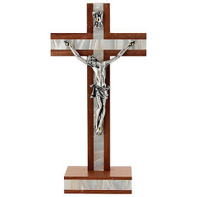 Croix de table en bois de noix décor simili nacre