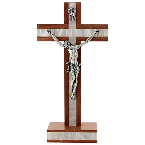 Croix de table en bois de noix décor simili nacre 1